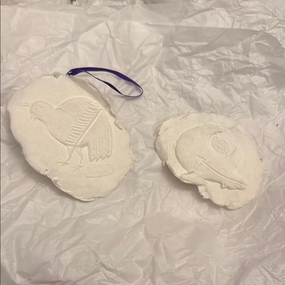 White Bird and Fish Clay Ornaments